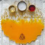 Puja thali along with haldi kumkum.