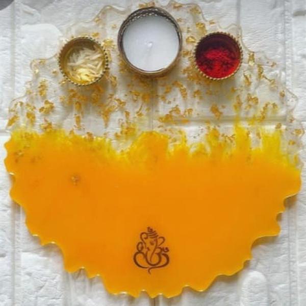 Puja thali along with haldi kumkum.